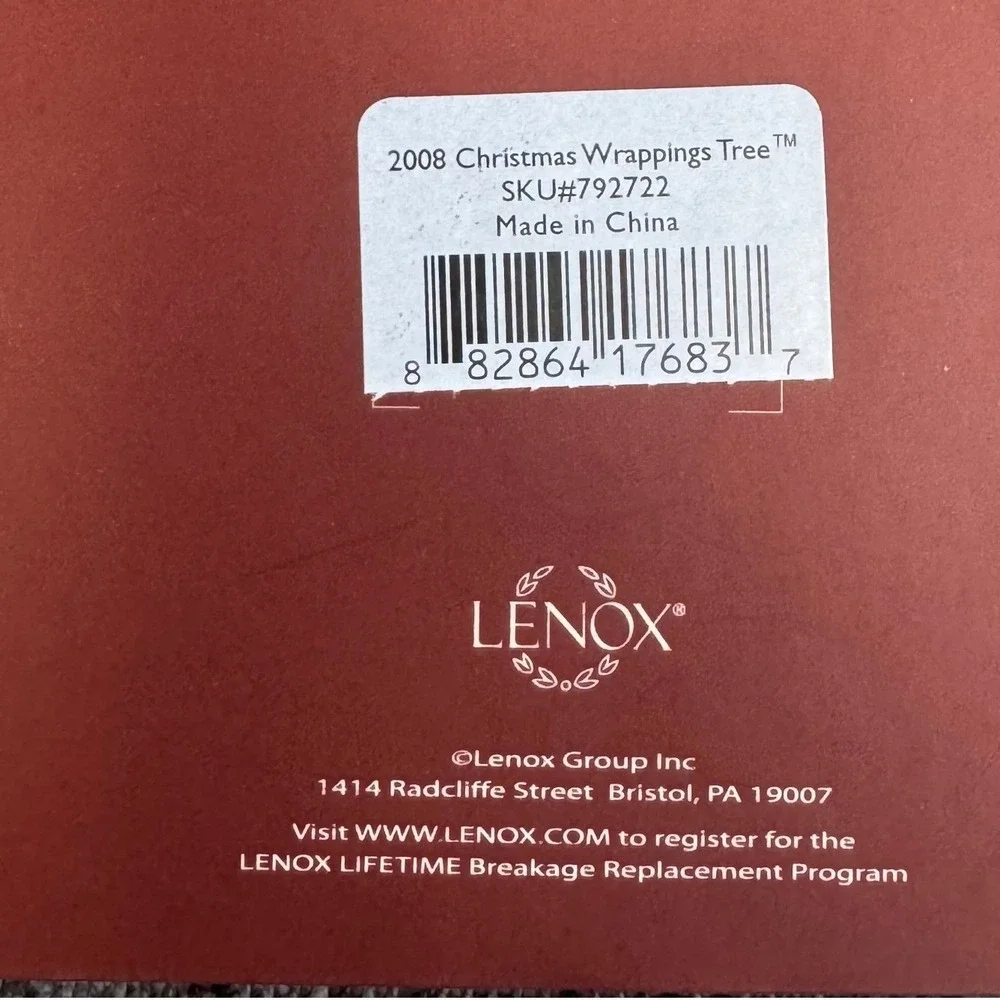 Lenox 2008 Annual Christmas Wrappings Tree Ornament Ivory Red Ribbon 792722